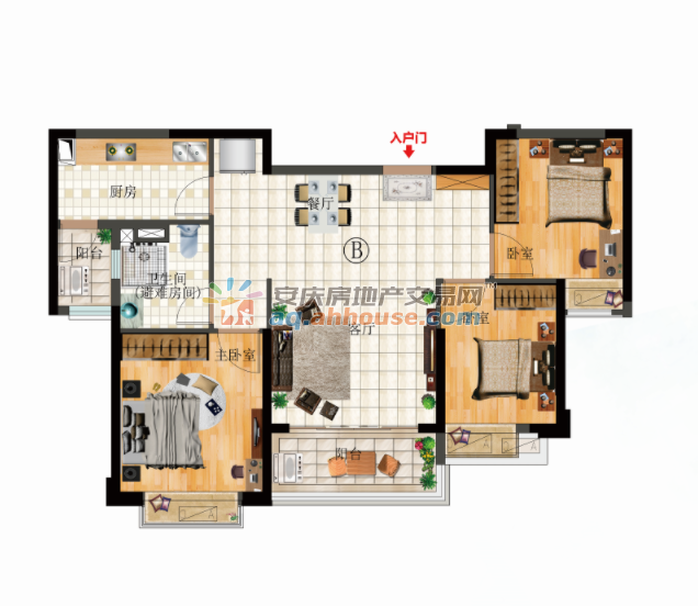 三室两厅一卫102.31平米L6-B户型 15/20